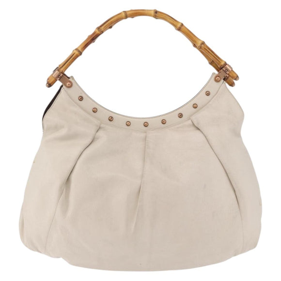 GUCCI Bamboo Shoulder Bag Leather Ivory Gold 124293 Auth 195718A