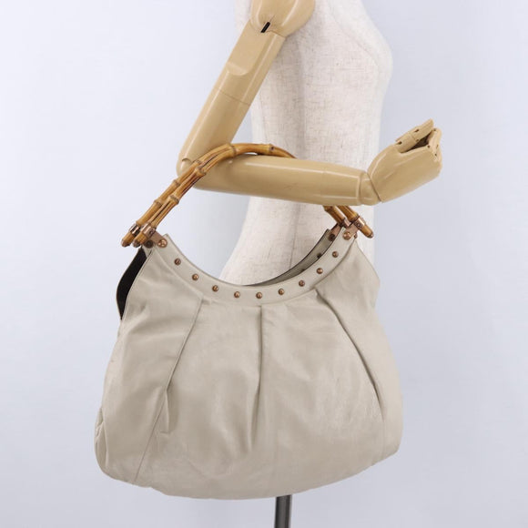 GUCCI Bamboo Shoulder Bag Leather Ivory Gold 124293 Auth 195718A