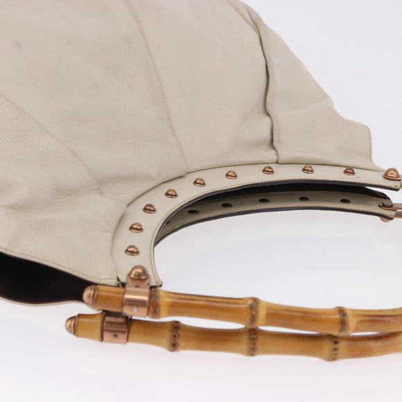 GUCCI Bamboo Shoulder Bag Leather Ivory Gold 124293 Auth 195718A