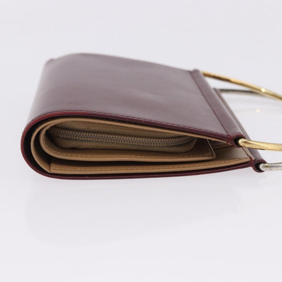 CARTIER Hand Wallet Trinity Leather Bordeaux Gold Silver Auth 195719A