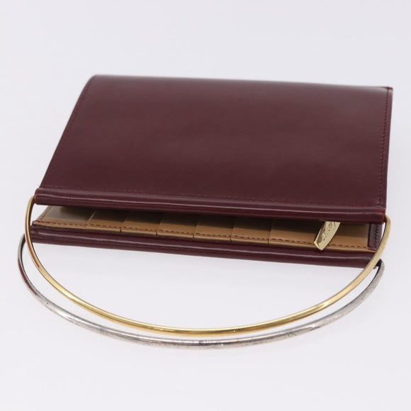 CARTIER Hand Wallet Trinity Leather Bordeaux Gold Silver Auth 195719A
