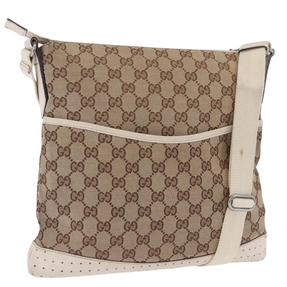 GUCCI GG Canvas Shoulder Bag Beige Silver 145857 Auth 195721