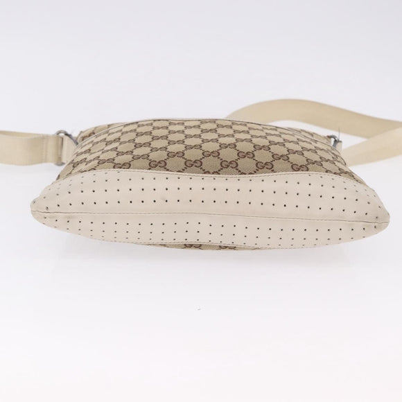 GUCCI GG Canvas Shoulder Bag Beige Silver 145857 Auth 195721