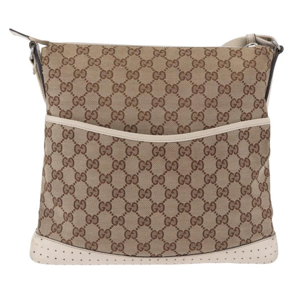 GUCCI GG Canvas Shoulder Bag Beige Silver 145857 Auth 195721
