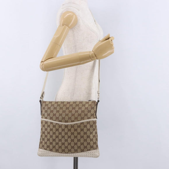 GUCCI GG Canvas Shoulder Bag Beige Silver 145857 Auth 195721