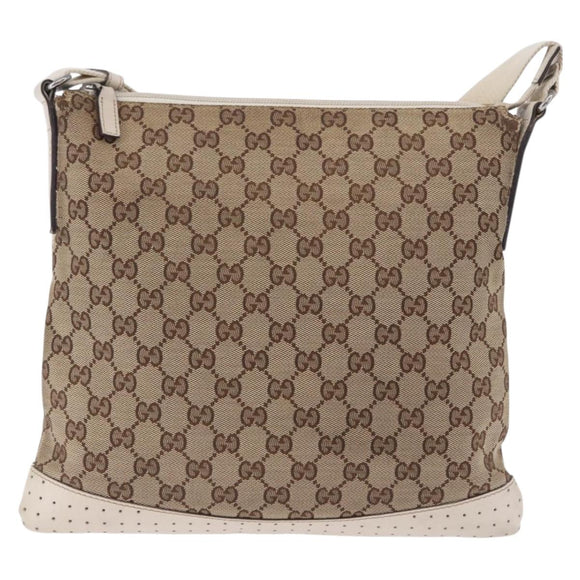 GUCCI GG Canvas Shoulder Bag Beige Silver 145857 Auth 195721