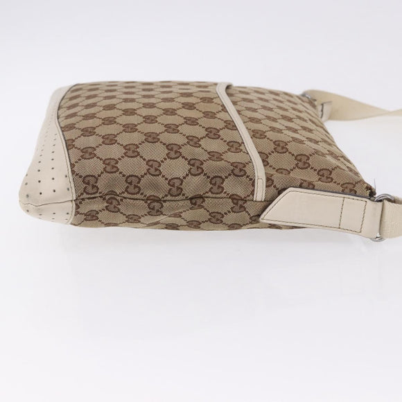GUCCI GG Canvas Shoulder Bag Beige Silver 145857 Auth 195721