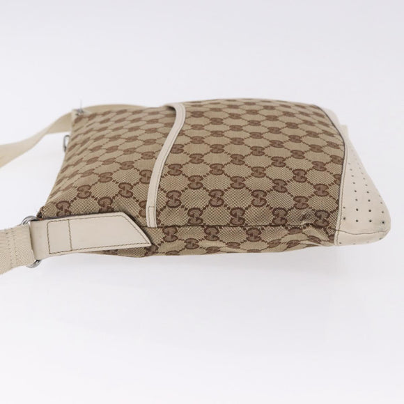 GUCCI GG Canvas Shoulder Bag Beige Silver 145857 Auth 195721
