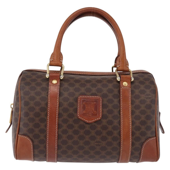 CELINE Macadam Canvas Hand Bag PVC Leather Brown Gold Auth 195723A