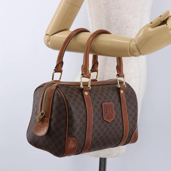 CELINE Macadam Canvas Hand Bag PVC Leather Brown Gold Auth 195723A