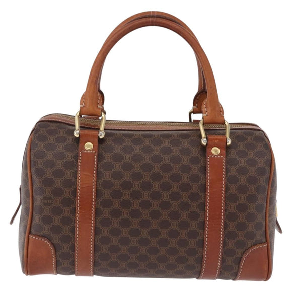 CELINE Macadam Canvas Hand Bag PVC Leather Brown Gold Auth 195723A