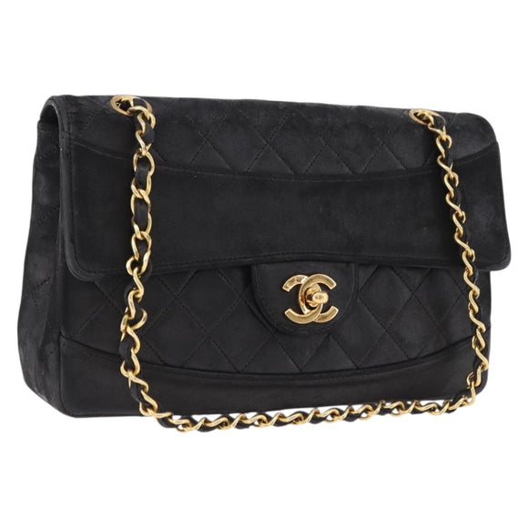 CHANEL Matelasse Chain Shoulder Bag Lamb Skin Black Gold CC Auth 195725