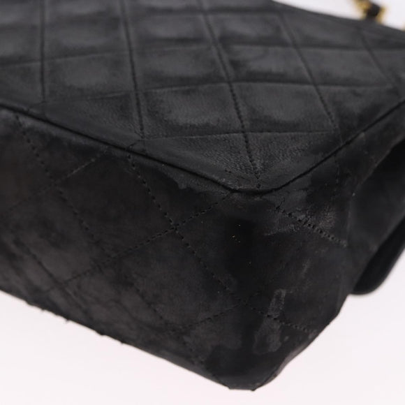 CHANEL Matelasse Chain Shoulder Bag Lamb Skin Black Gold CC Auth 195725