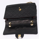 CHANEL Matelasse Chain Shoulder Bag Lamb Skin Black Gold CC Auth 195725-10