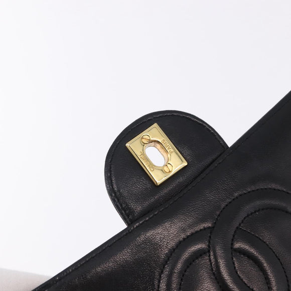CHANEL Matelasse Chain Shoulder Bag Lamb Skin Black Gold CC Auth 195725