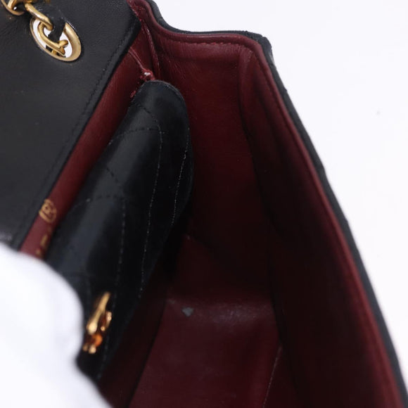 CHANEL Matelasse Chain Shoulder Bag Lamb Skin Black Gold CC Auth 195725