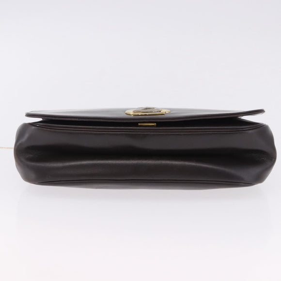 Christian Dior Chain Shoulder Bag Leather Dark Brown Gold Auth 195730