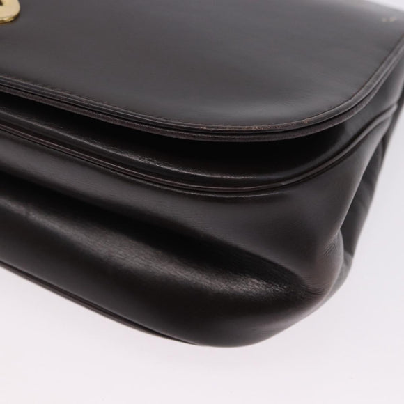 Christian Dior Chain Shoulder Bag Leather Dark Brown Gold Auth 195730