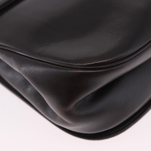 Christian Dior Chain Shoulder Bag Leather Dark Brown Gold Auth 195730