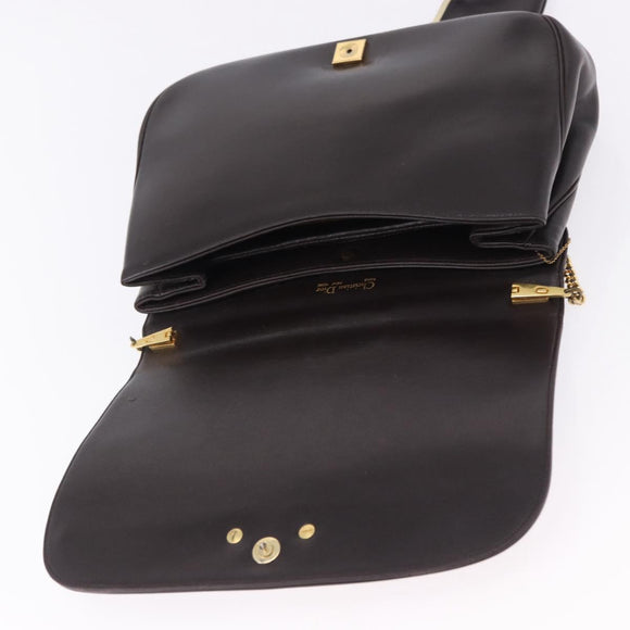 Christian Dior Chain Shoulder Bag Leather Dark Brown Gold Auth 195730