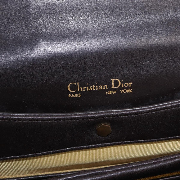 Christian Dior Chain Shoulder Bag Leather Dark Brown Gold Auth 195730