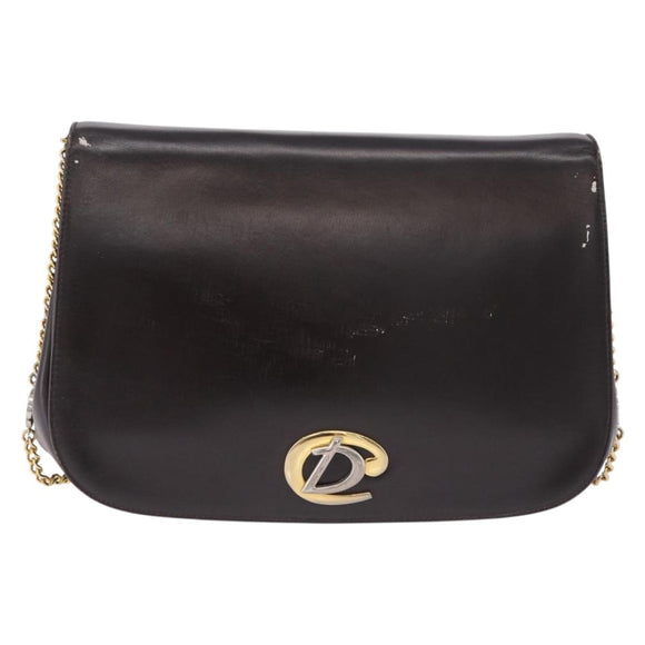 Christian Dior Chain Shoulder Bag Leather Dark Brown Gold Auth 195730