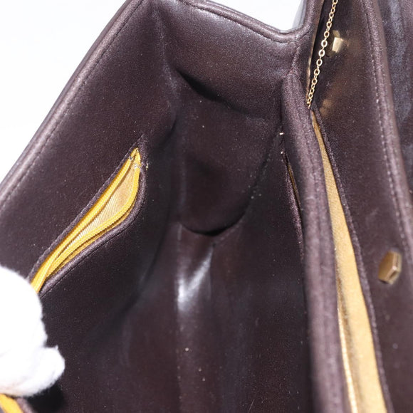 Christian Dior Chain Shoulder Bag Leather Dark Brown Gold Auth 195730