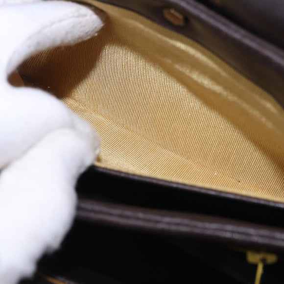 Christian Dior Chain Shoulder Bag Leather Dark Brown Gold Auth 195730