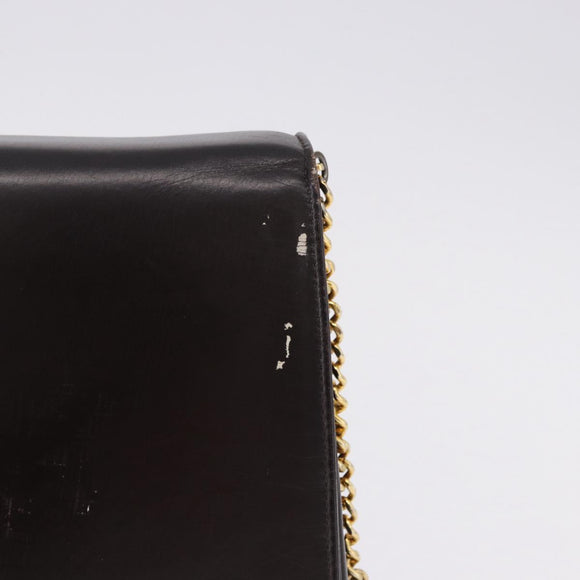 Christian Dior Chain Shoulder Bag Leather Dark Brown Gold Auth 195730