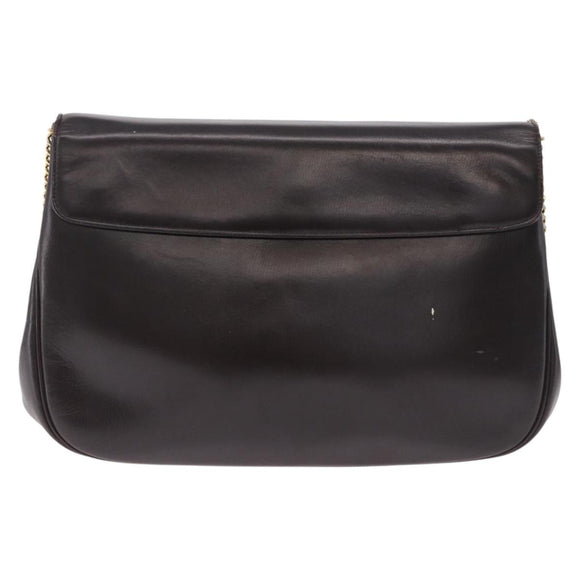 Christian Dior Chain Shoulder Bag Leather Dark Brown Gold Auth 195730