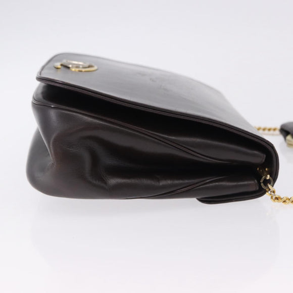 Christian Dior Chain Shoulder Bag Leather Dark Brown Gold Auth 195730