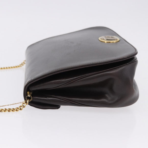 Christian Dior Chain Shoulder Bag Leather Dark Brown Gold Auth 195730