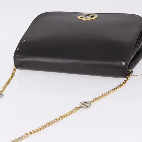 Christian Dior Chain Shoulder Bag Leather Dark Brown Gold Auth 195730