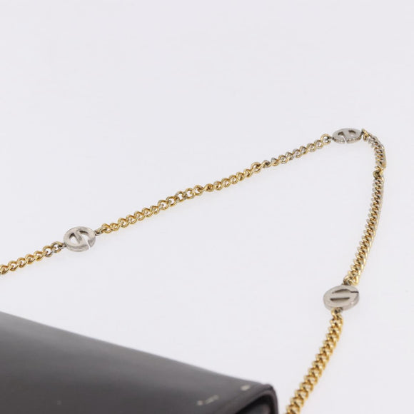 Christian Dior Chain Shoulder Bag Leather Dark Brown Gold Auth 195730