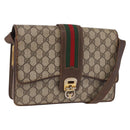 GUCCI GG Supreme Web Sherry Line Shoulder Bag PVC Beige Gold Auth 195731-1