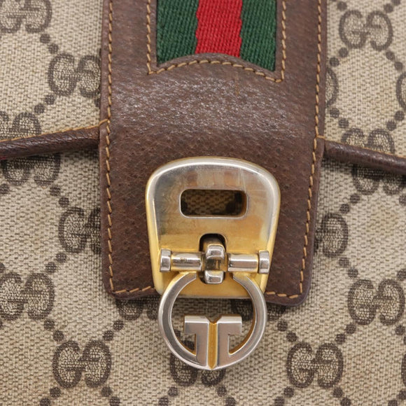 GUCCI GG Supreme Web Sherry Line Shoulder Bag PVC Beige Gold Auth 195731