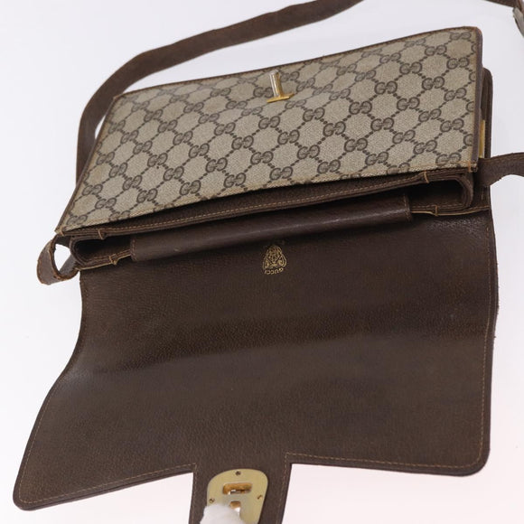 GUCCI GG Supreme Web Sherry Line Shoulder Bag PVC Beige Gold Auth 195731