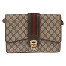 GUCCI GG Supreme Web Sherry Line Shoulder Bag PVC Beige Gold Auth 195731-13