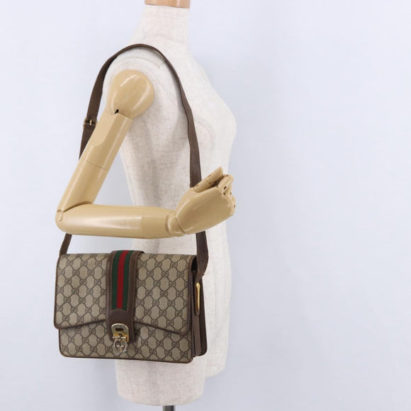 GUCCI GG Supreme Web Sherry Line Shoulder Bag PVC Beige Gold Auth 195731
