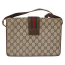 GUCCI GG Supreme Web Sherry Line Shoulder Bag PVC Beige Gold Auth 195731-2