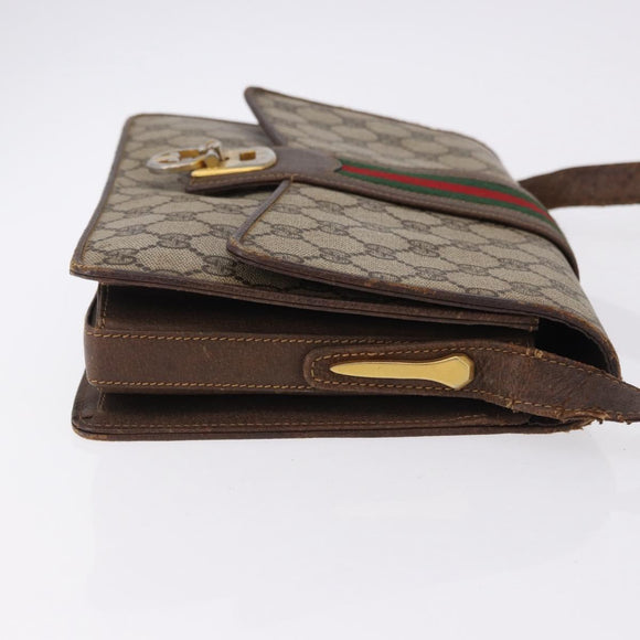 GUCCI GG Supreme Web Sherry Line Shoulder Bag PVC Beige Gold Auth 195731