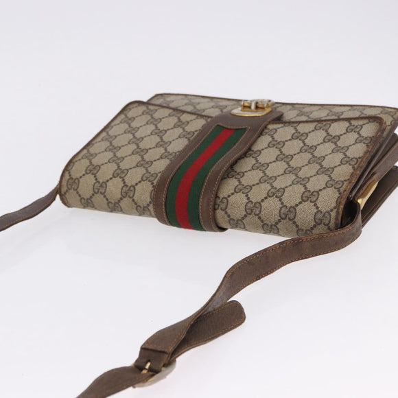 GUCCI GG Supreme Web Sherry Line Shoulder Bag PVC Beige Gold Auth 195731