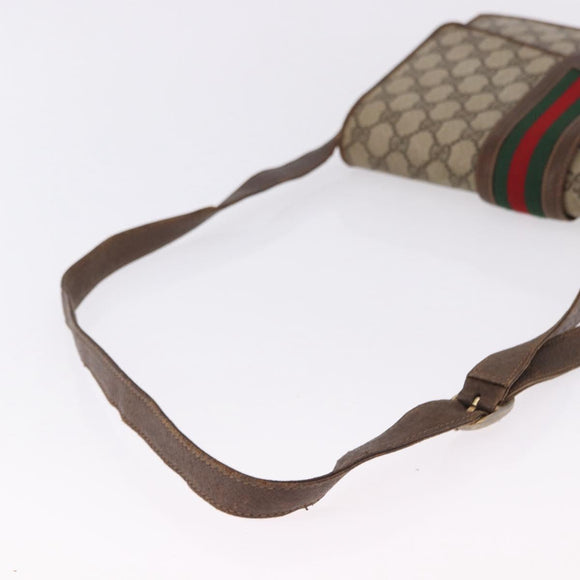 GUCCI GG Supreme Web Sherry Line Shoulder Bag PVC Beige Gold Auth 195731