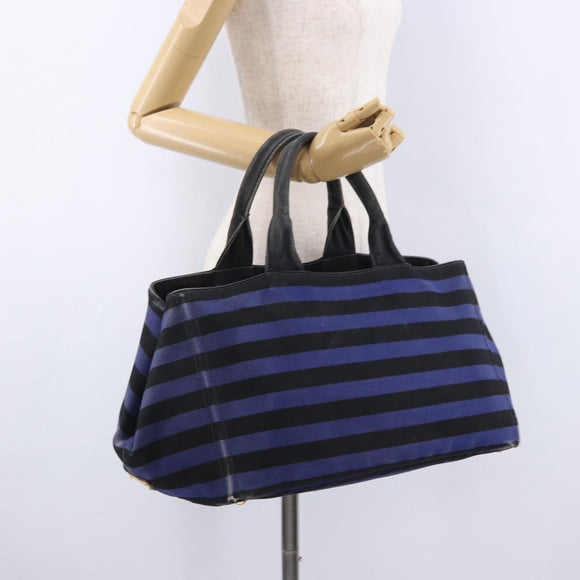 PRADA Canapa GM Tote Bag Canvas Blue Gold Auth 195738