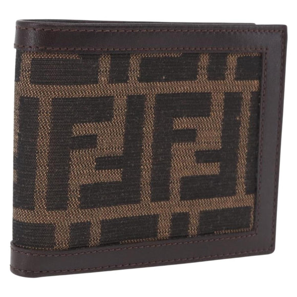 FENDI Zucca Canvas Bifold Wallet Black Brown Auth 195739V
