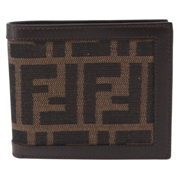 FENDI Zucca Canvas Bifold Wallet Black Brown Auth 195739V