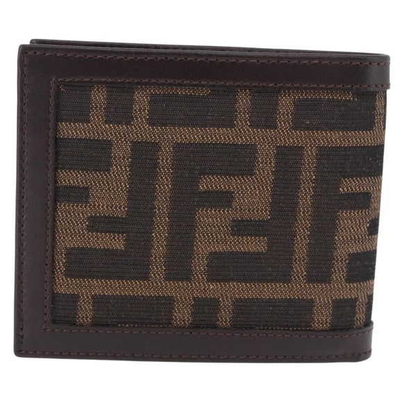 FENDI Zucca Canvas Bifold Wallet Black Brown Auth 195739V