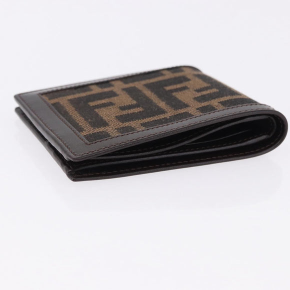 FENDI Zucca Canvas Bifold Wallet Black Brown Auth 195739V
