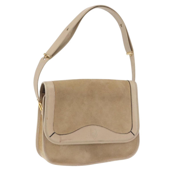 Christian Dior Shoulder Bag Suede Beige Gold Auth 195741