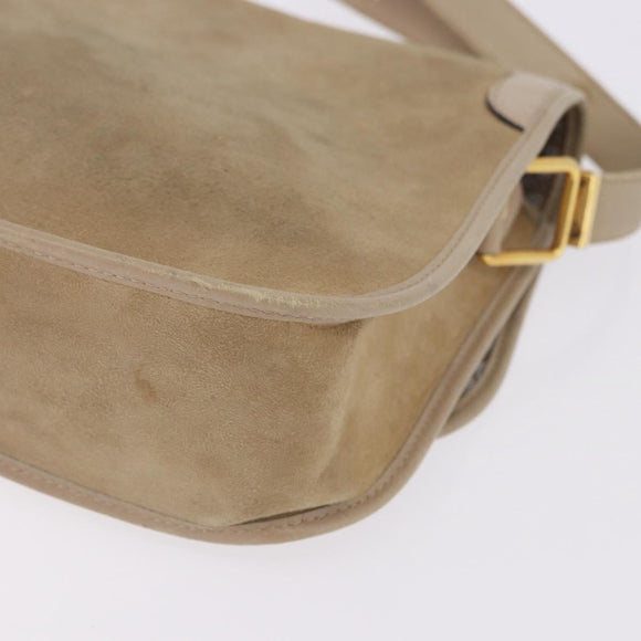 Christian Dior Shoulder Bag Suede Beige Gold Auth 195741